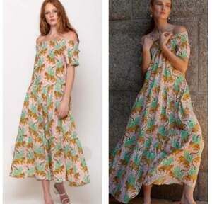 Guadalupe Momposina  Off Shoulder Maxi Dress Tiger Print One Size